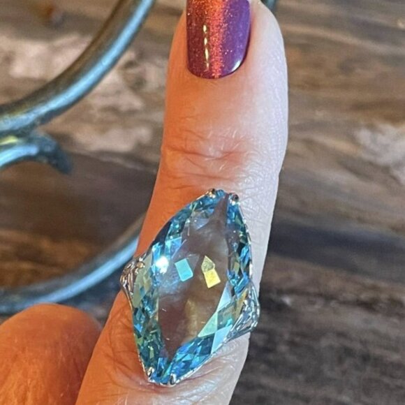 Gorgeous Art Deco .925 Sterling Aquamarine Ring  Ladies Size 7 - Picture 3 of 5